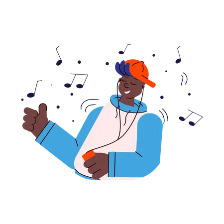 African american man listening music from cloud server Illustration