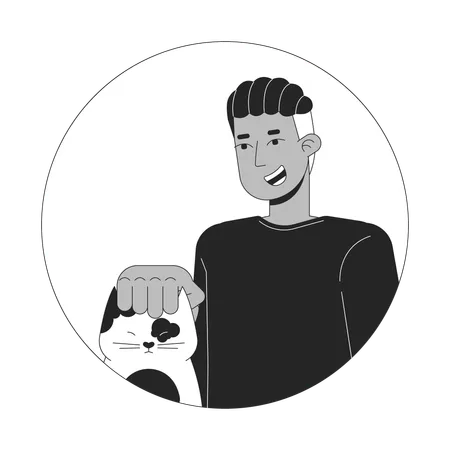 African American Adult Man Petting Cat Black And White 2 D Vector Avatar Illustration Braided Black Male Pet Owner Outline Cartoon Character Face Isolated Kitten Being Petted Flat User Profile Image Illustration