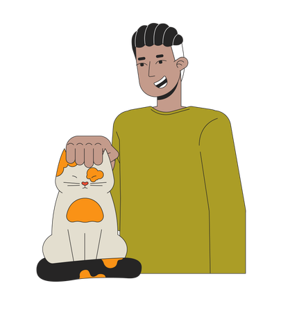 African american man petting cat  Illustration