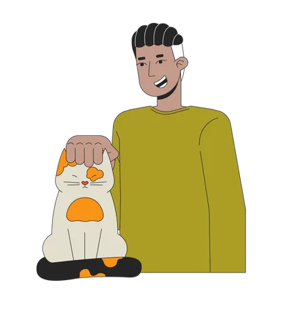 African american man petting cat  Illustration