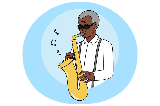 African American man play on saxophone  Illustration