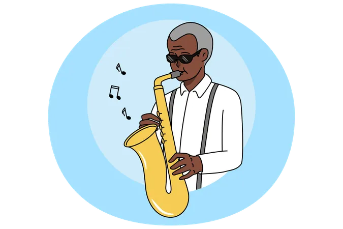 African American man play on saxophone  Illustration