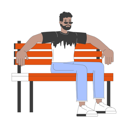 African american man sitting on bench  Illustration