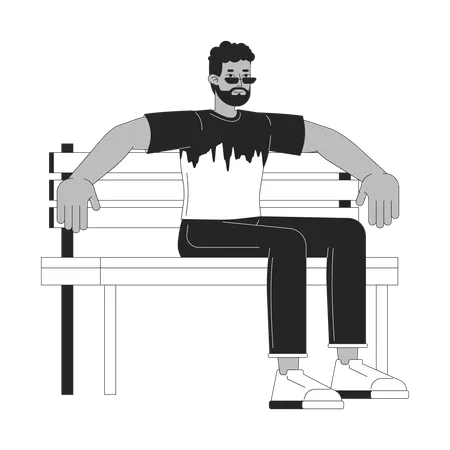African American Man Sitting On Bench Black And White 2 D Line Cartoon Character Black Male Resting On Seat Isolated Vector Outline Person Park Equipment Monochromatic Flat Spot Illustration Illustration