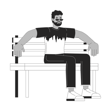 African american man sitting on bench  Illustration