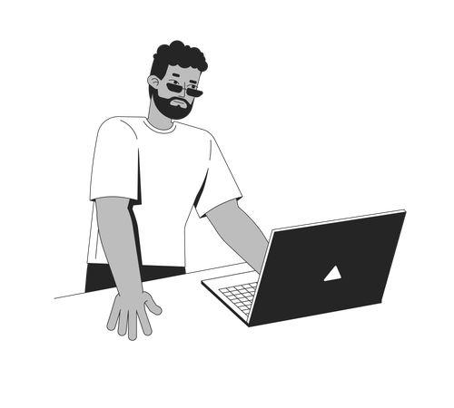 African american man standing and working on laptop  Illustration