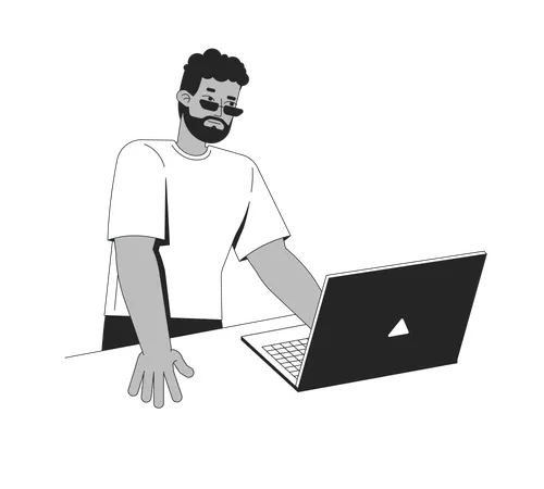 African american man standing and working on laptop  Illustration