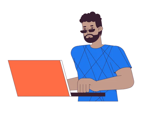 African american man using laptop  Illustration