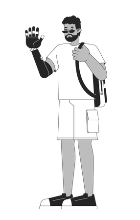 African american man waving prosthetic hand  Illustration