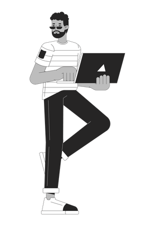 African american man with laptop  Illustration