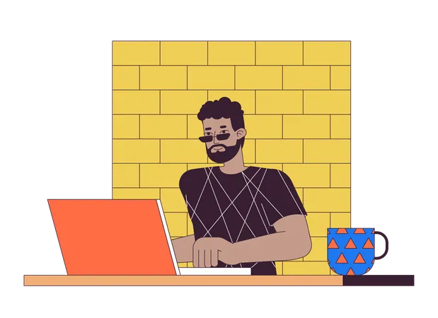 African american man working on laptop  Illustration