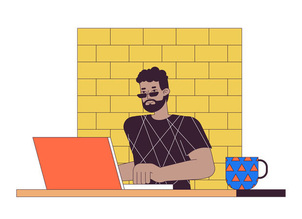 African american man working on laptop  Illustration