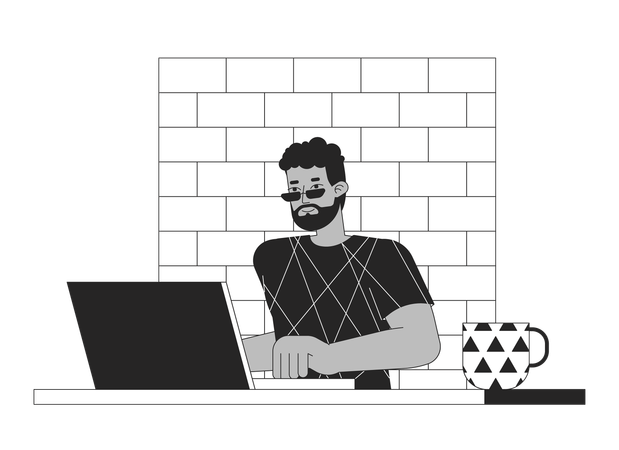 African american man working on laptop  Illustration