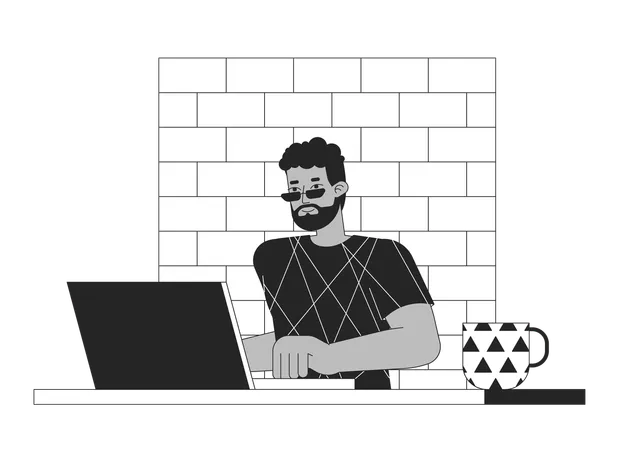 African american man working on laptop  Illustration