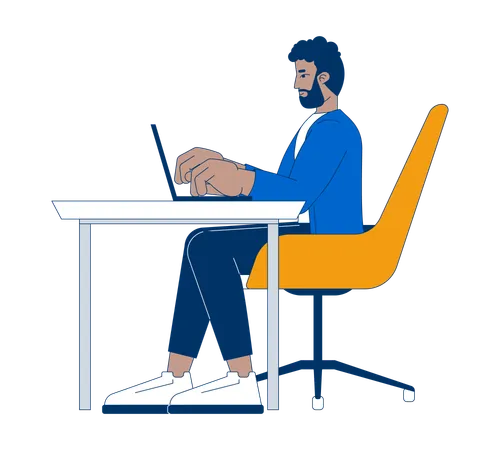 African american man working on laptop  Illustration