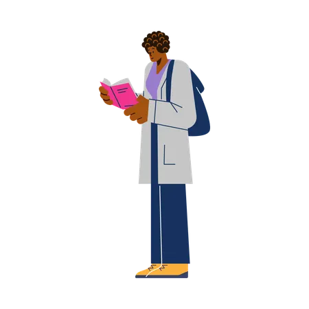 African american medical student reading book  Illustration