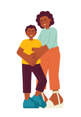 African american mom hugging child  Illustration