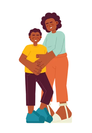 African american mom hugging child  Illustration
