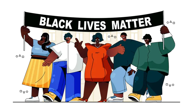 African american people holding rally placards and protesting together human rights fight  Illustration