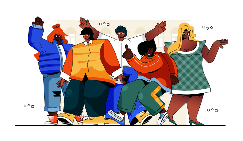African american people standing together ethnicity diversity group happy friends in crowd  Illustration