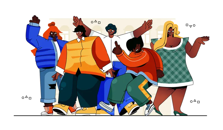 African american people standing together ethnicity diversity group happy friends in crowd  Illustration