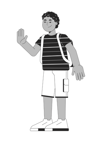 African american schoolboy greeting waving  Illustration