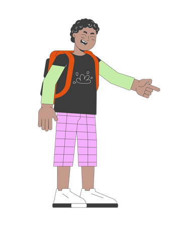 African american schoolboy pointing finger  Illustration