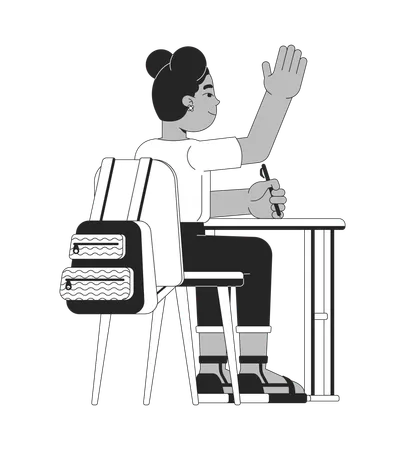 African american schoolgirl hand raising  Illustration