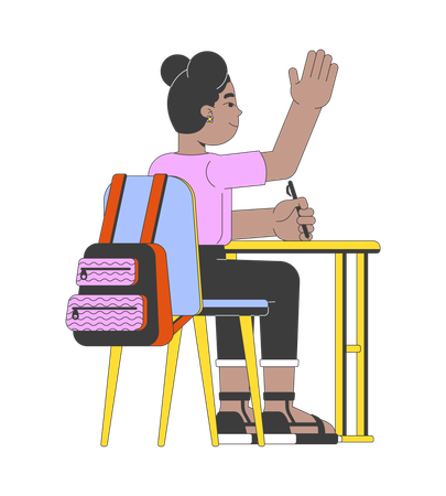 African american schoolgirl hand raising  Illustration