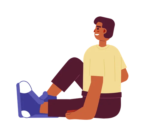 African American Smiling Man Sitting Leisurely Semi Flat Colorful Vector Character Happy Guy In Sneakers Editable Full Body Person On White Simple Cartoon Spot Illustration For Web Graphic Design Illustration