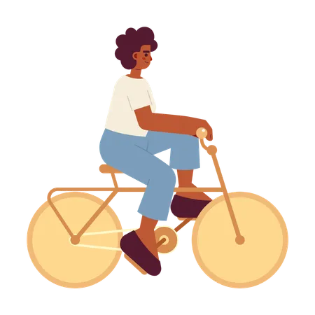 African American Sport Girl On Bicycle Semi Flat Color Vector Character Fast Moving Editable Full Body Person On White Simple Cartoon Spot Illustration For Web Graphic Design Illustration