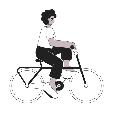 African American Sport Girl On Bicycle Monochromatic Flat Vector Character Fast Moving Editable Thin Line Full Body Person On White Simple Bw Cartoon Spot Image For Web Graphic Design Illustration