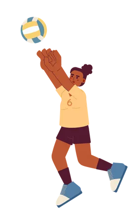 African American Sportswoman Kicking Ball Semi Flat Color Vector Character Playing Volleyball Training Editable Full Body Person On White Simple Cartoon Spot Illustration For Web Graphic Design Illustration
