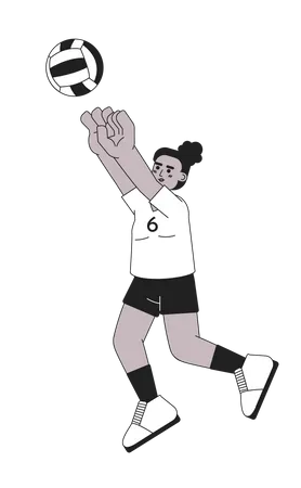 African American Sportswoman Kicking Ball Monochromatic Flat Vector Character Playing Volleyball Editable Thin Line Full Body Person On White Simple Bw Cartoon Spot Image For Web Graphic Design Illustration