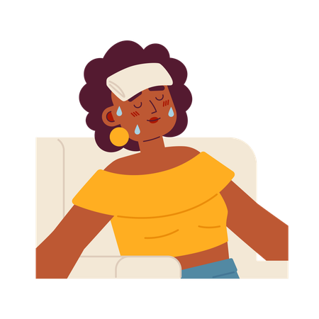 African american sweaty woman with wet towel  Illustration