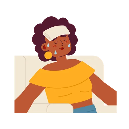 African american sweaty woman with wet towel  Illustration