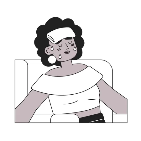 African american sweaty woman with wet towel  Illustration