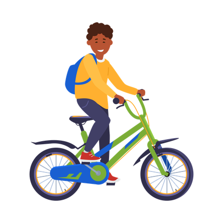 African american teen boy riding bicycle  Illustration