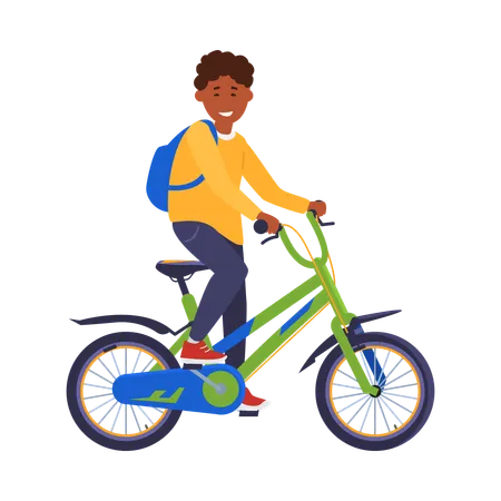 African american teen boy riding bicycle  Illustration