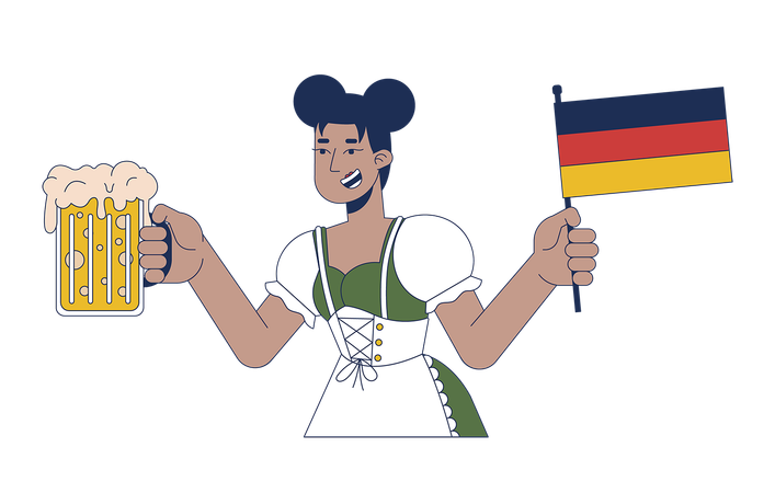 African american waitress holding beer and flag of germany  Illustration