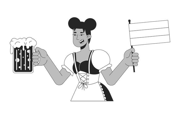 African american waitress holding beer and flag of germany  Illustration