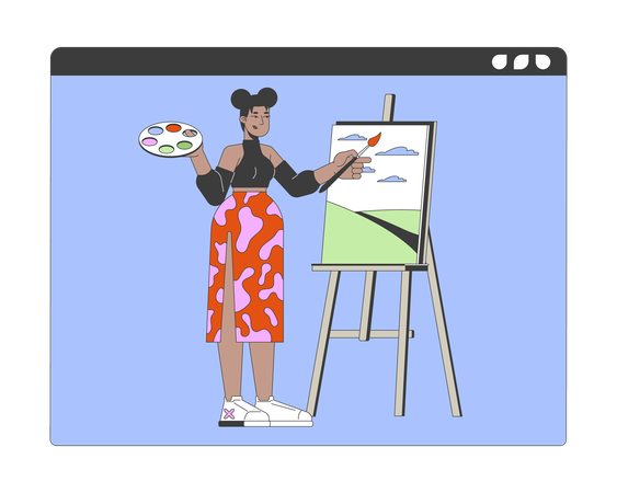 African american woman conducting art lesson online  Illustration