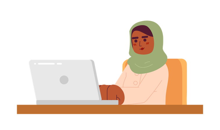 African american woman hijab remote employee  Illustration