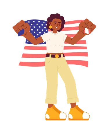 4th Of July Celebration Flat Vector Spot Illustration African American Woman Holding American Flag 2 D Cartoon Character On White For Web UI Design Patriot Isolated Editable Creative Hero Image Illustration