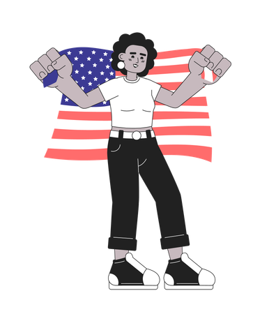 African american woman holding american flag  Illustration