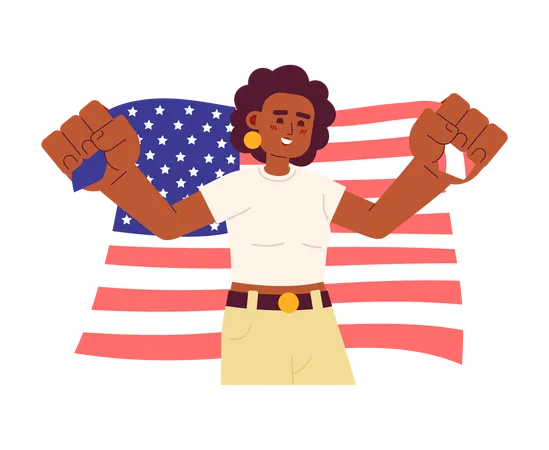 African American Woman Holding American Flag Semi Flat Colorful Vector Character Independence Day USA Editable Half Body Person On White Simple Cartoon Spot Illustration For Web Graphic Design Illustration