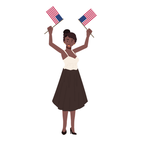 African american woman holding american flag  イラスト