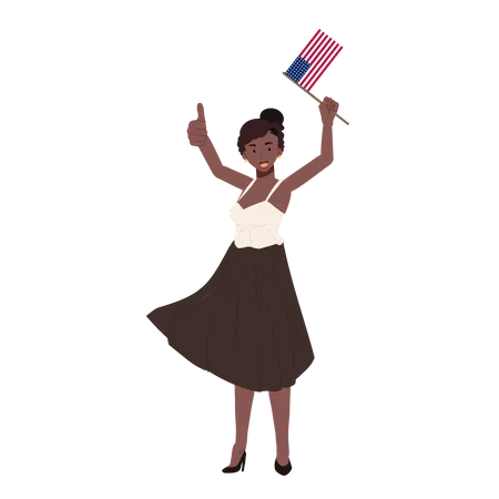 African american woman holding american flag  イラスト