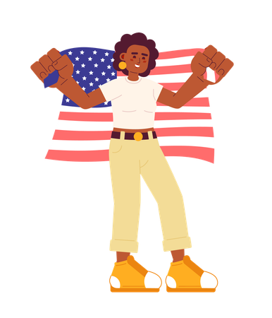 African american woman holding american flag  Illustration