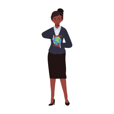 African American woman holding earth in her hand, care of world  Illustration